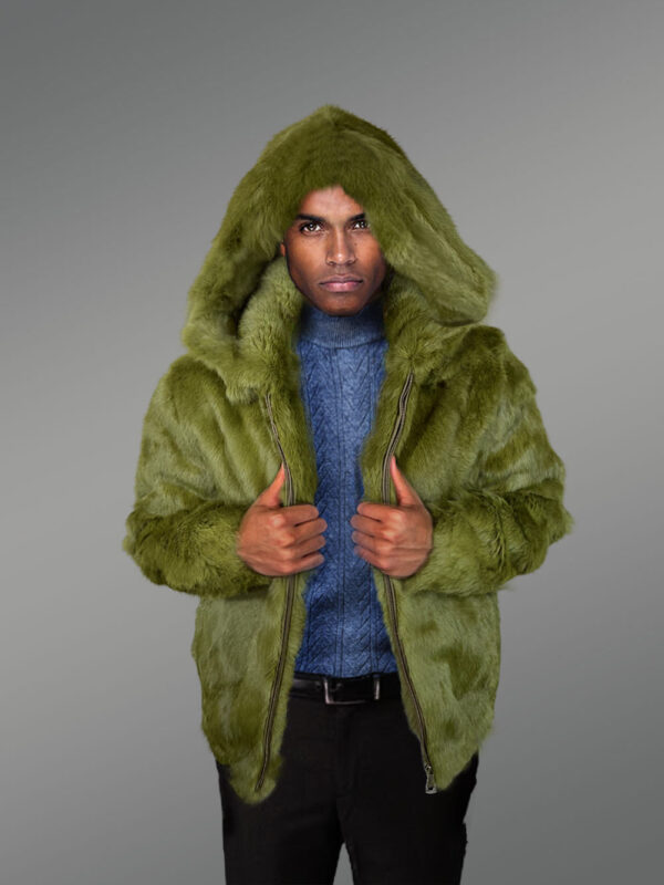 Men’s Authentic Rabbit Fur Coat in Olive