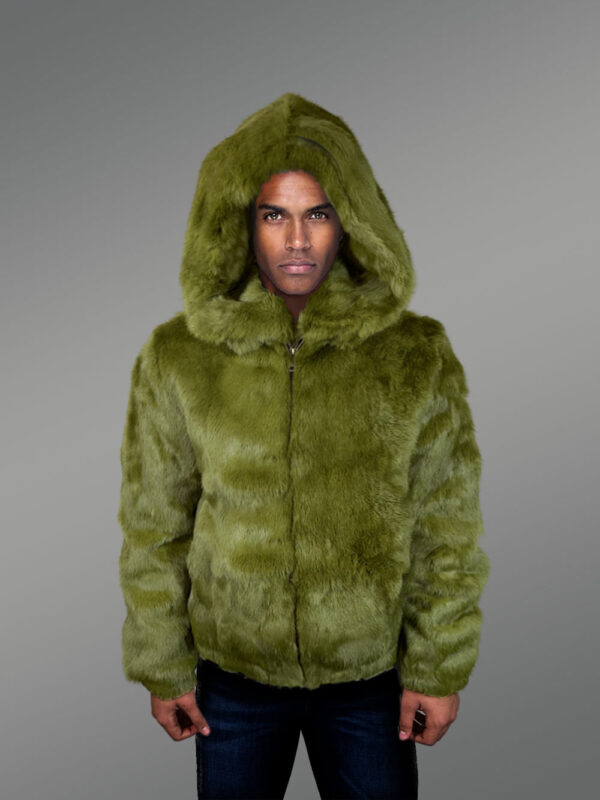 Men’s Authentic Rabbit Fur Coat in Olive - Image 5