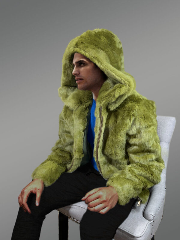 Men’s Authentic Rabbit Fur Coat in Olive - Image 6