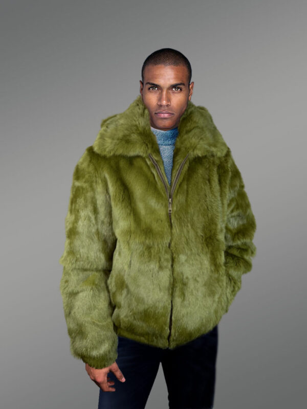 Men’s Authentic Rabbit Fur Coat in Olive - Image 2