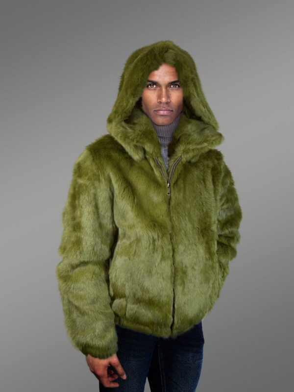 Men’s Authentic Rabbit Fur Coat in Olive - Image 3