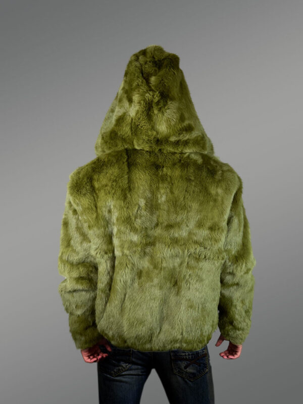 Men’s Authentic Rabbit Fur Coat in Olive - Image 8