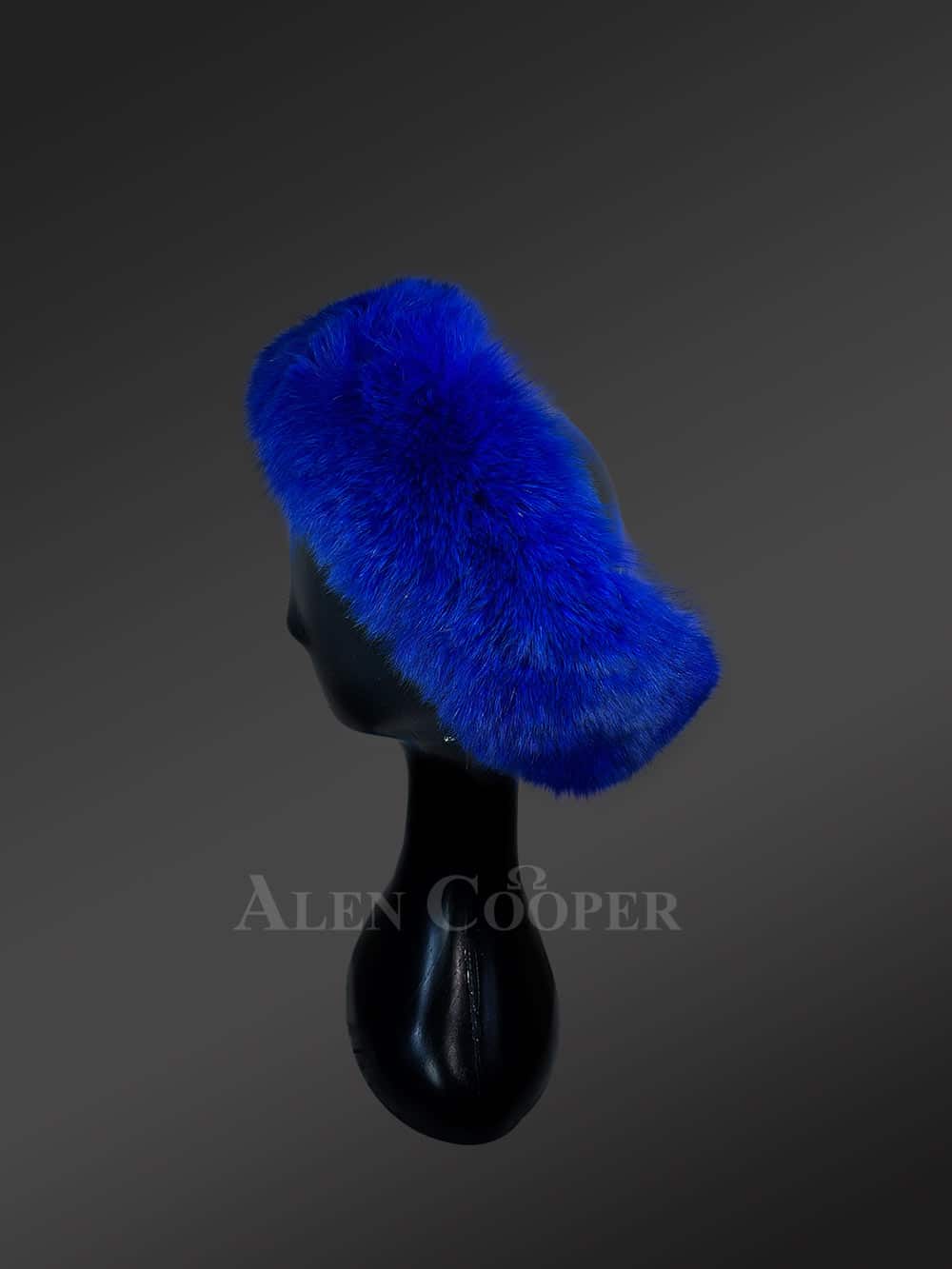 Fox Fur Hat in Blue for Women - Image 3