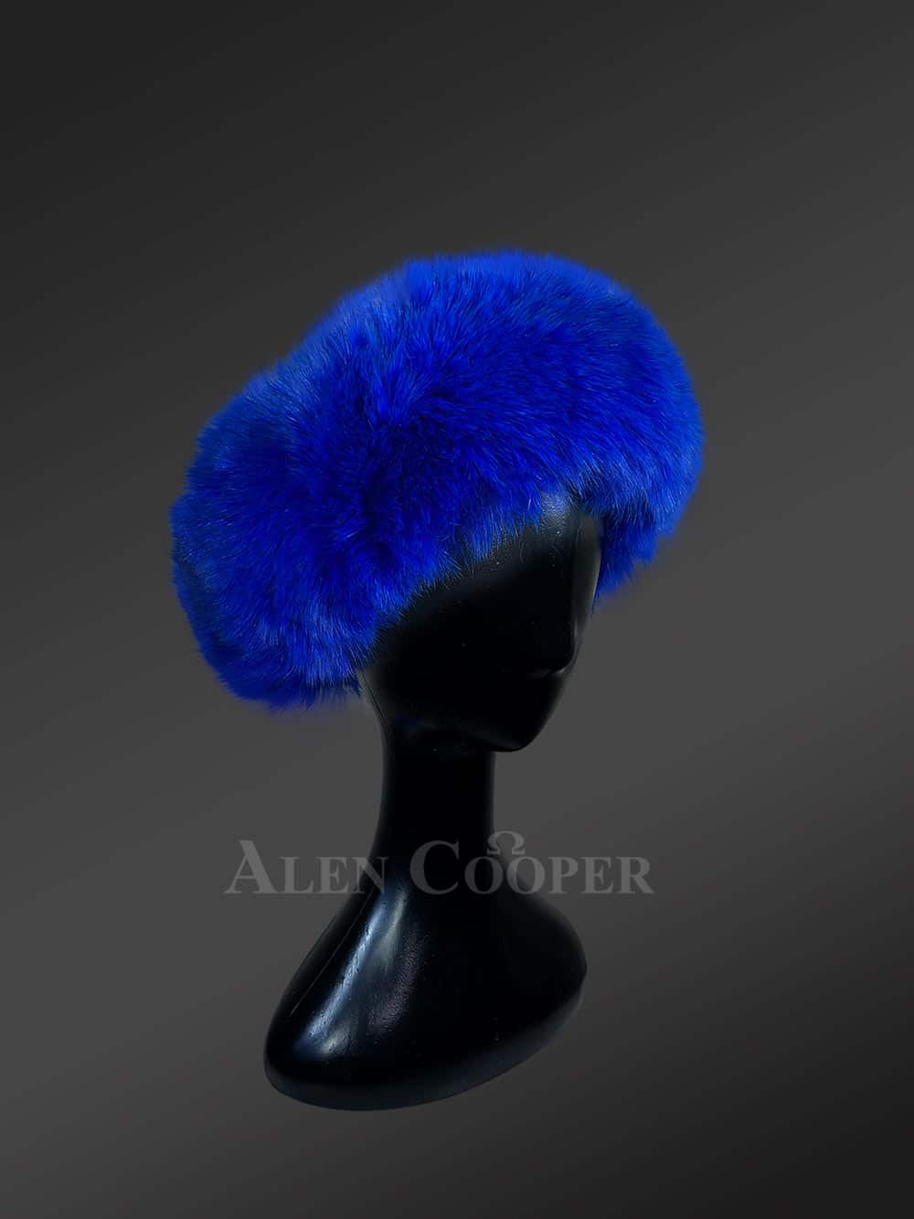 Fox Fur Hat in Blue for Women - Image 2