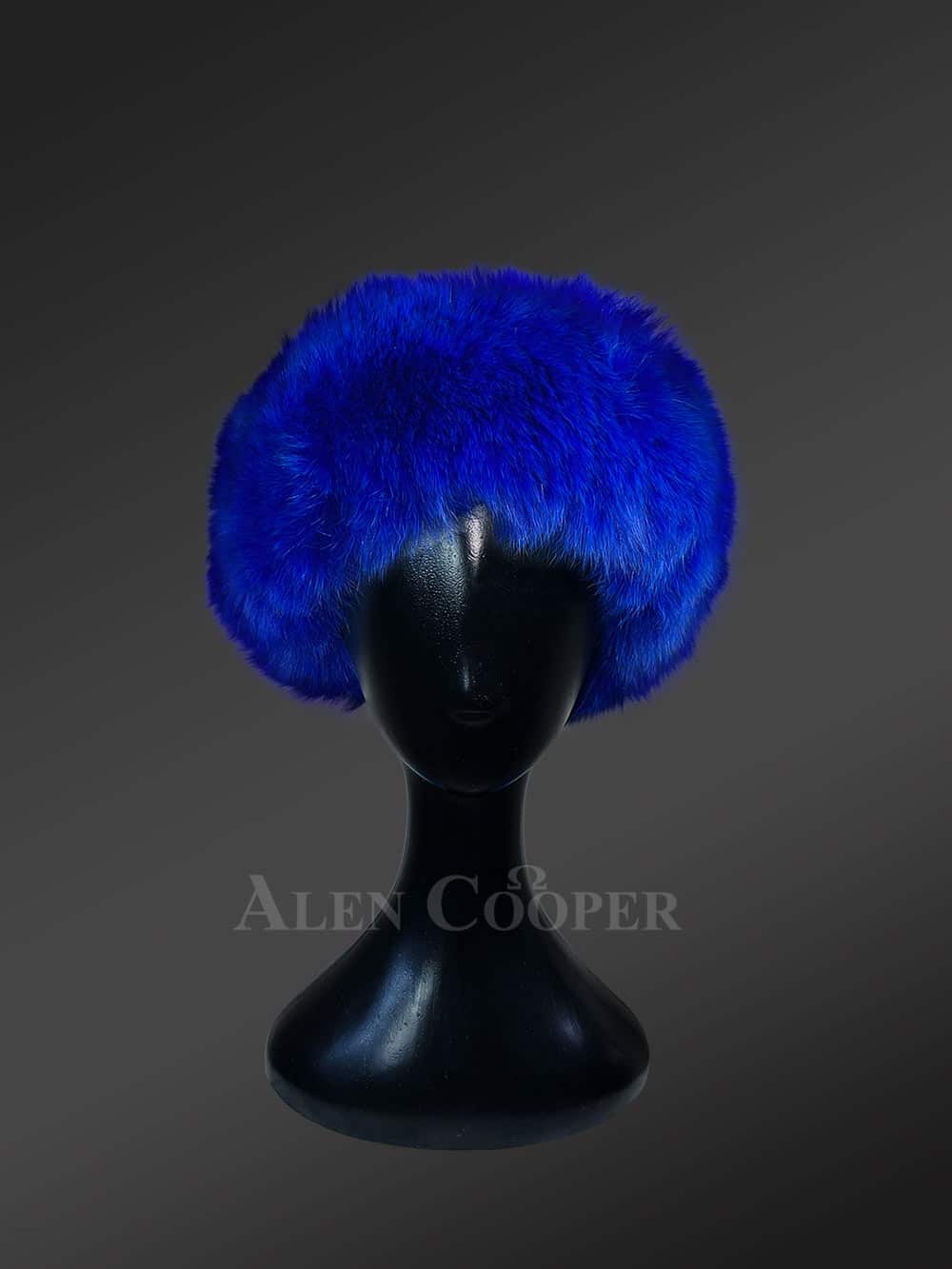 Fox Fur Hat in Blue for Women