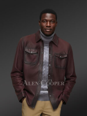 Mens Leather Dress Shirt in Brown – Step Out Looking Suave