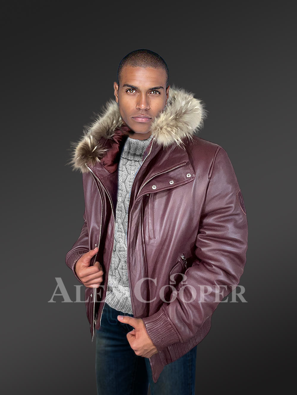 Leather Jacket with Fur Outlining the Hood for Modish Looks - Image 4