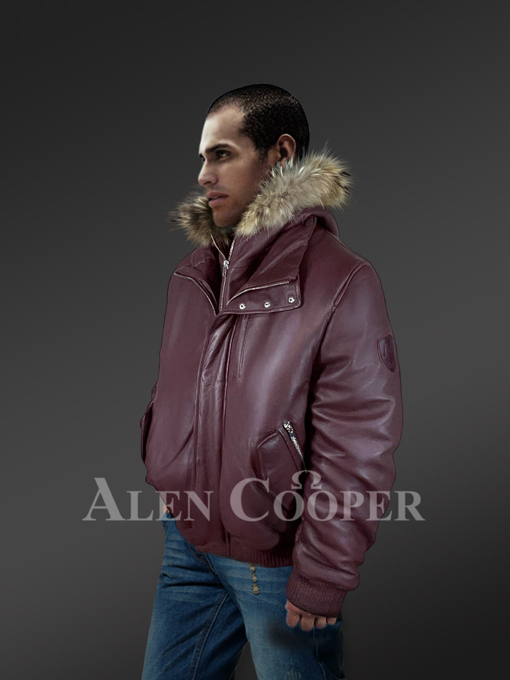 Leather Jacket with Fur Outlining the Hood for Modish Looks - Image 2