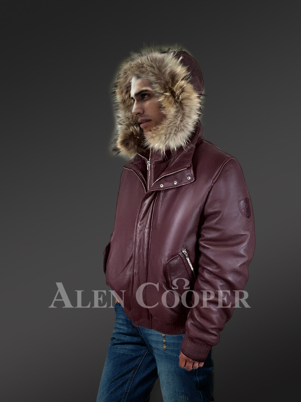 Leather Jacket with Fur Outlining the Hood for Modish Looks - Image 3