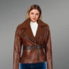 Moto Jacket with Belt for Women