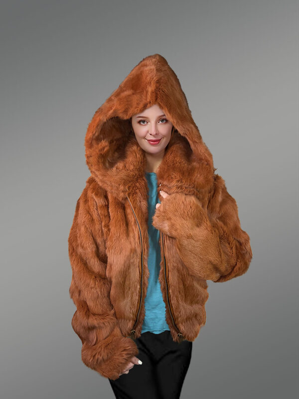 Authentic Rabbit Fur Bomber Jacket in Tan - Image 2