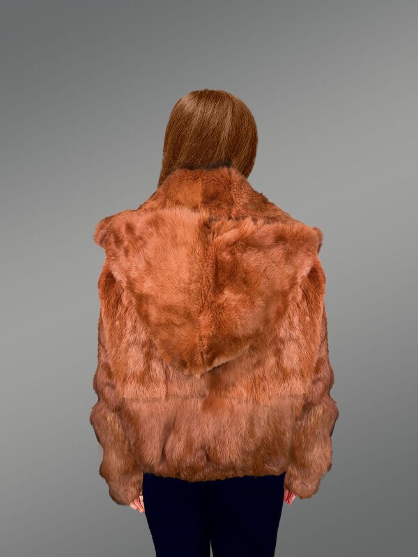 Authentic Rabbit Fur Bomber Jacket in Tan - Image 4