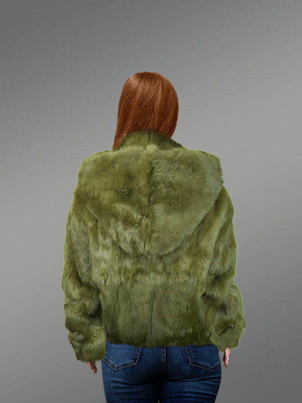 Rabbit Fur Bomber Jacket in Olive - Image 7