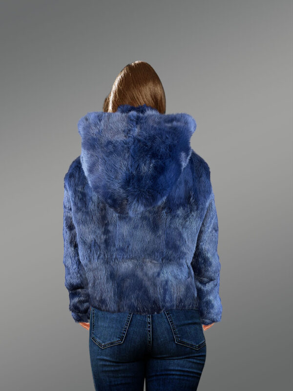 Women’s Authentic Rabbit Fur Bomber Jacket in Navy blue - Image 5