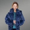 Women Rabbit Fur Bomber in Navy