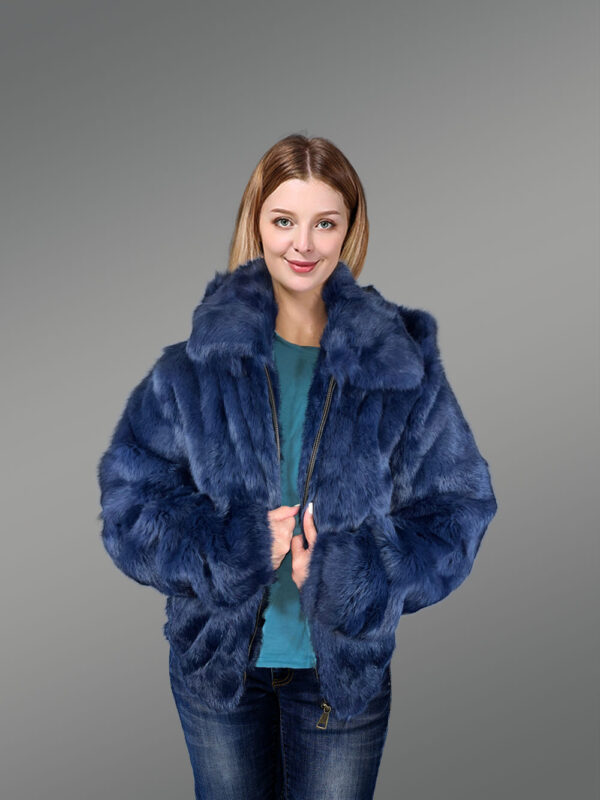 Women Rabbit Fur Bomber in Navy