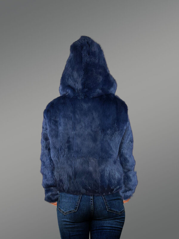 Women’s Authentic Rabbit Fur Bomber Jacket in Navy blue - Image 7