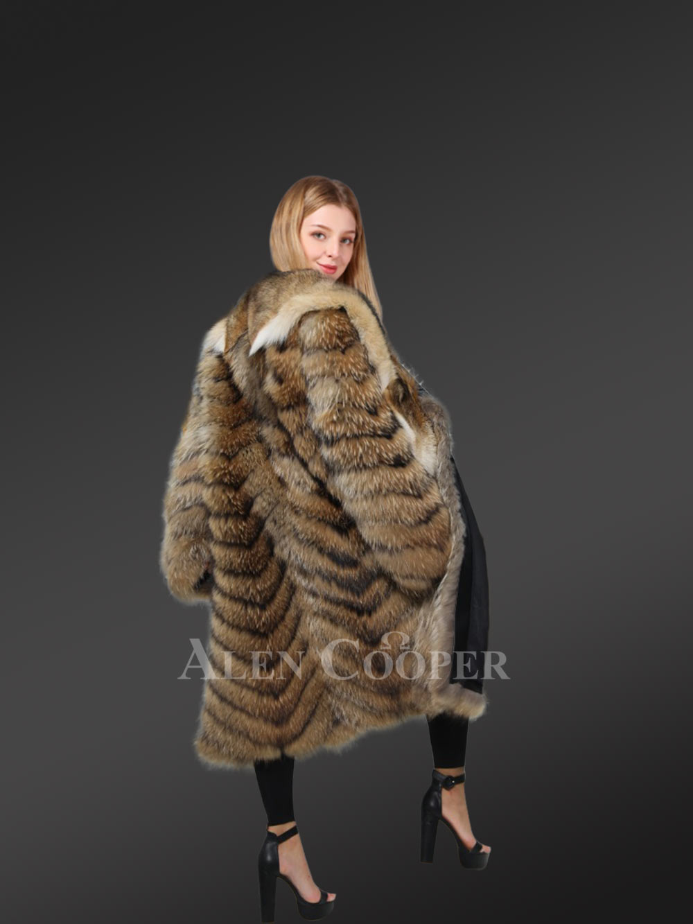Raccoon fur Long Coat for Women - Image 4