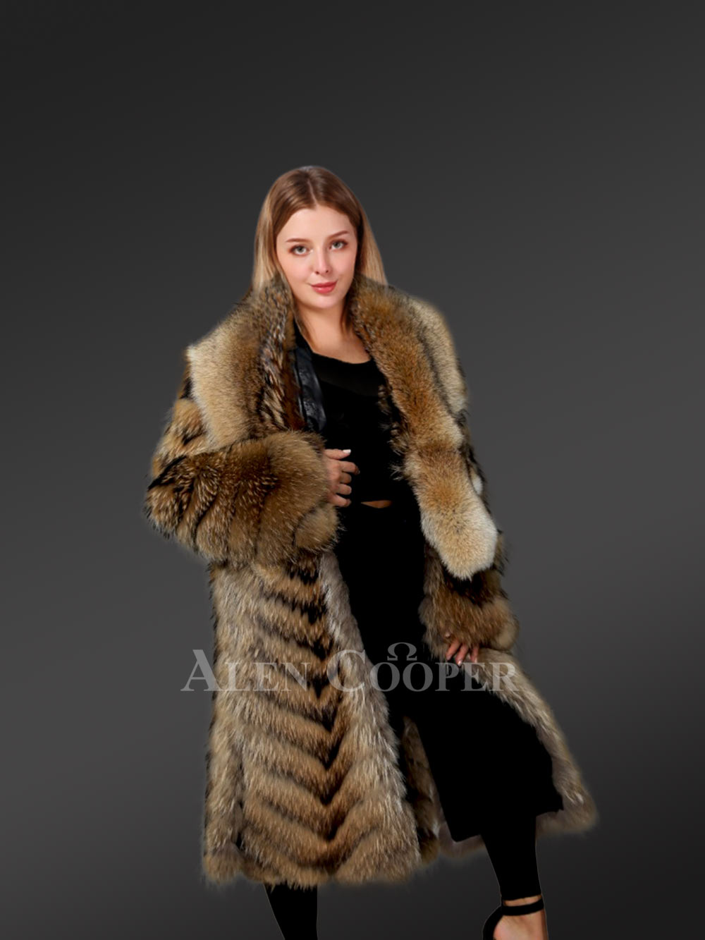 Raccoon fur Long Coat for Women - Image 2
