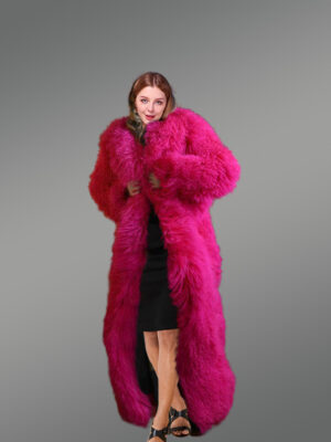 Mongolian Wool Shearling Long Coat front view