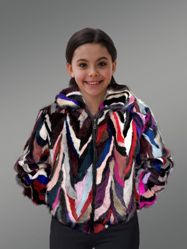 Multicolor Mink Fur Jacket For Kids - Image 3