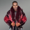 Men Mink Fur Coat with Hood in Burgundy Is an Out-Of-The-Box Outfit