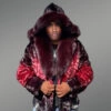 Men Mink Fur Coat with Hood in Burgundy Is an Out-Of-The-Box Outfit