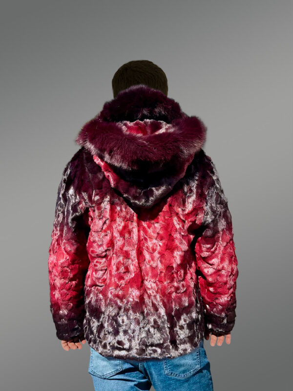 Men Mink Fur Coat with Hood in Burgundy Is an Out-Of-The-Box Outfit