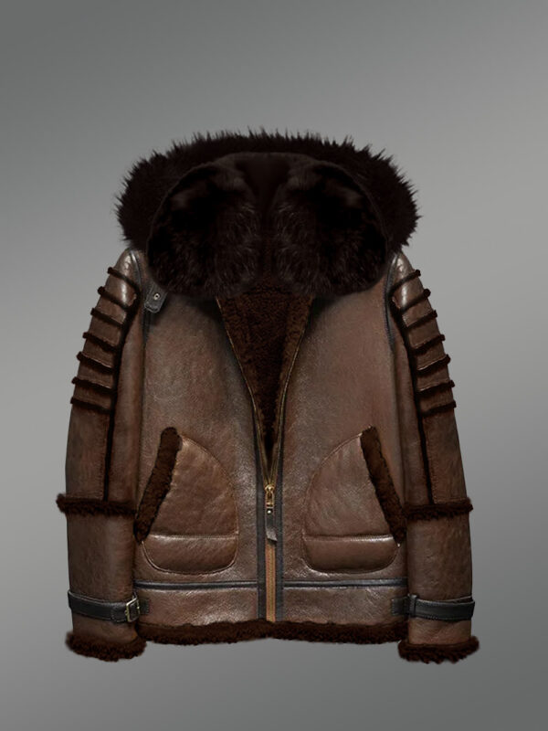 Brown Shearling Jacket with Arctic Fox Fur