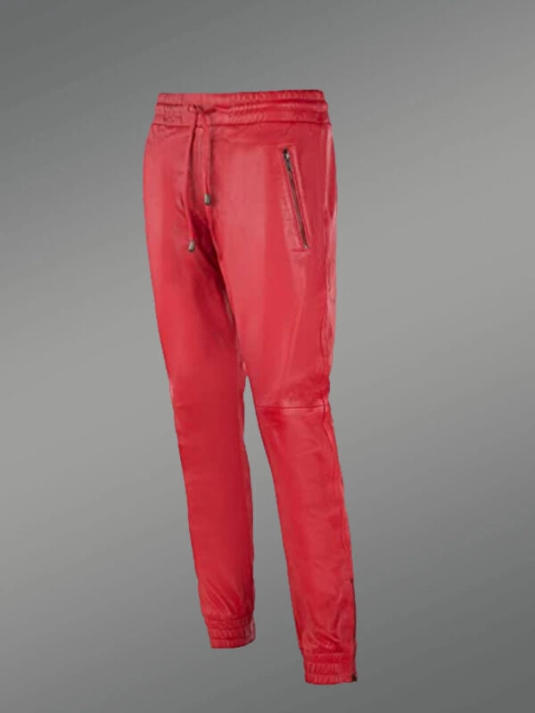 Leather Joggers in Red - Image 2