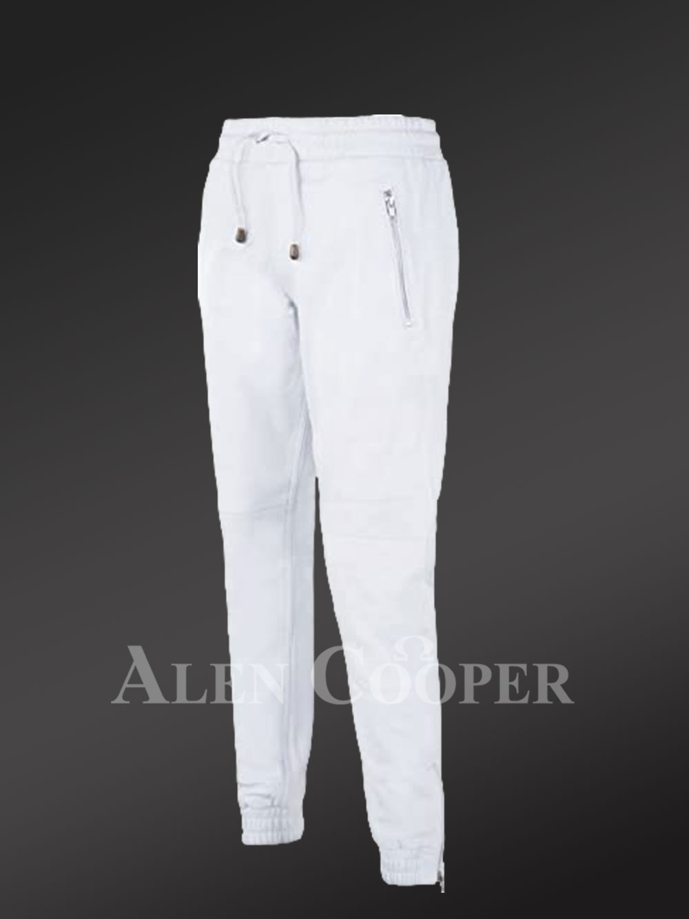 Leather Joggers in White - Image 3