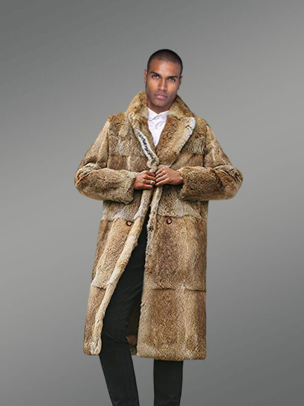 Men’s double breasted Natural Rabbit Fur Long Coat - Image 4