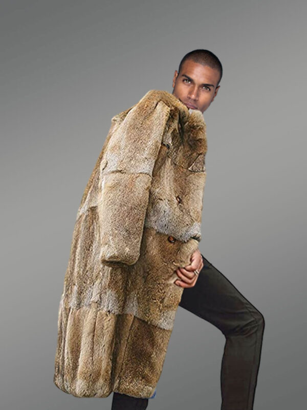 Men’s double breasted Natural Rabbit Fur Long Coat - Image 3