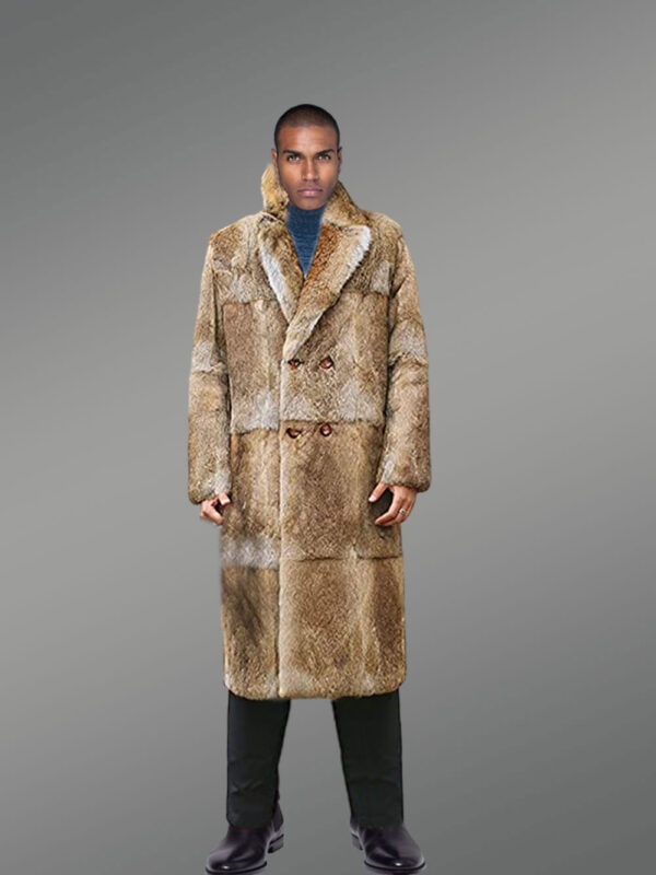 Men’s double breasted Natural Rabbit Fur Long Coat - Image 6