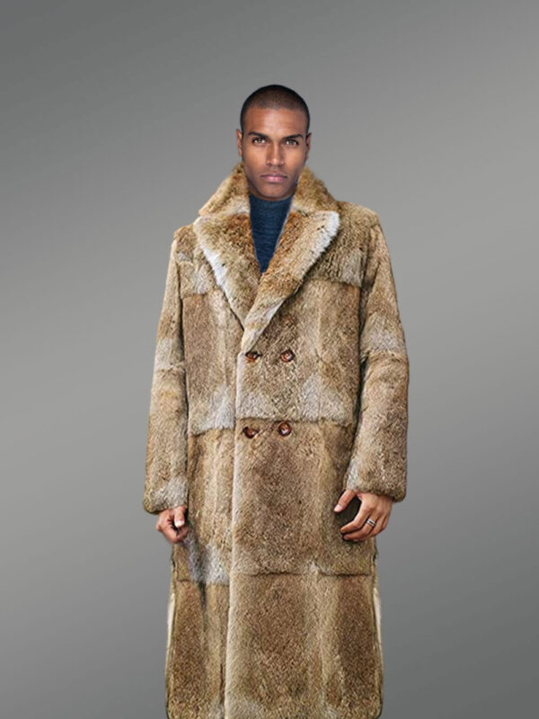 Men’s double breasted Natural Rabbit Fur Long Coat