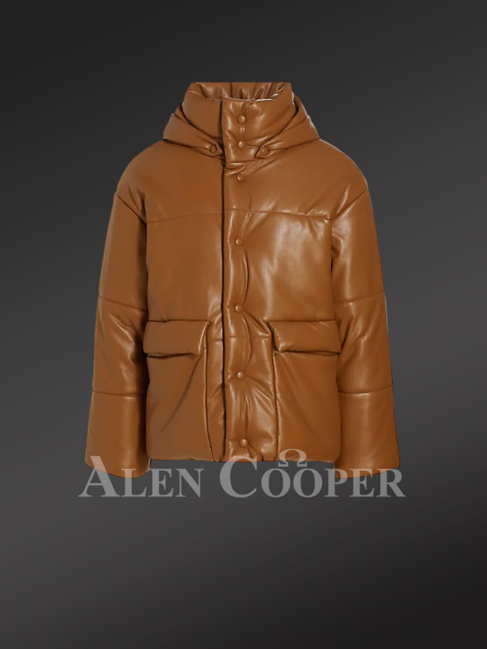 Men’s Puffer Leather Bomber Jacket with Collared Neck and Detachable Hood - Image 5