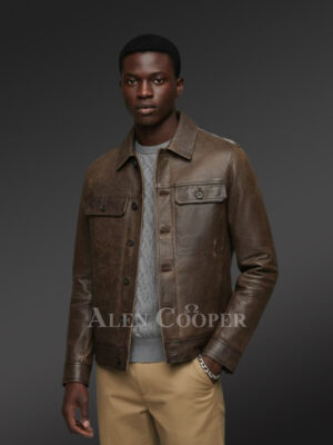 Mens Authentic Leather Jacket in Long Sleeves