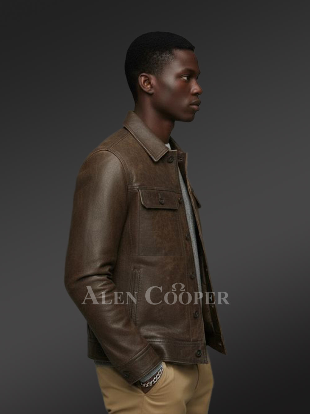 Mens Authentic Leather Jacket in Long Sleeves - Image 3