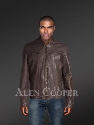 Coffee Moto Leather Jacket for Men