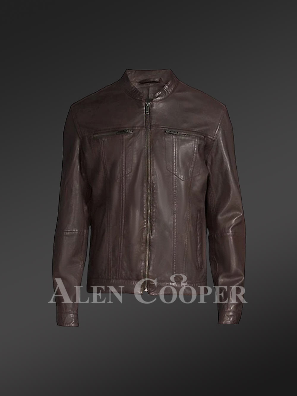 Coffee Moto Leather Jacket for Men - Image 4