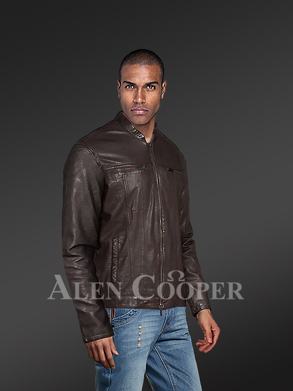 Coffee Moto Leather Jacket for Men - Image 2