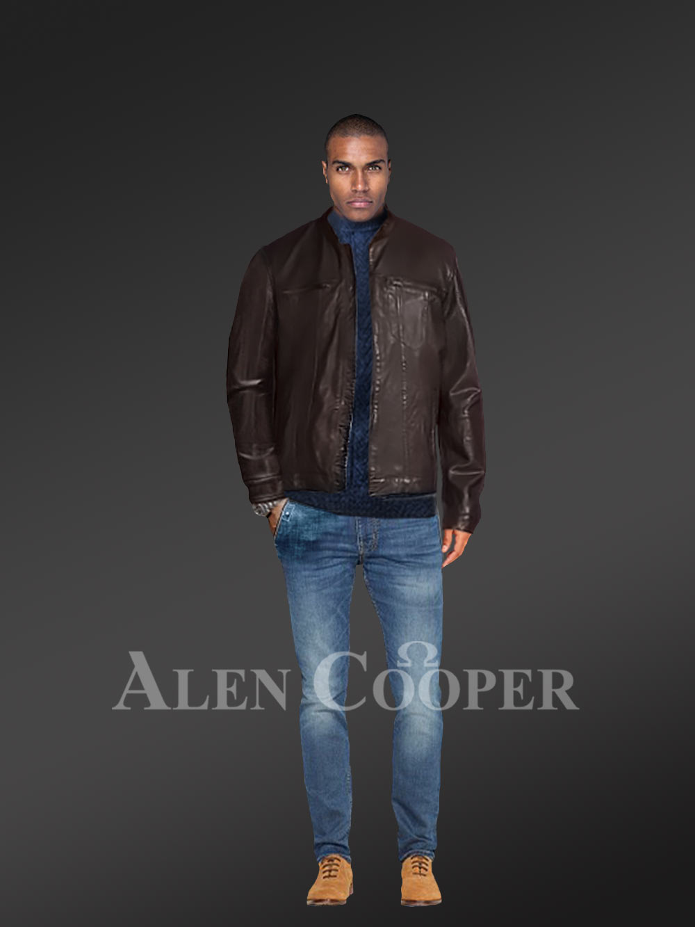 Coffee Moto Leather Jacket for Men - Image 5