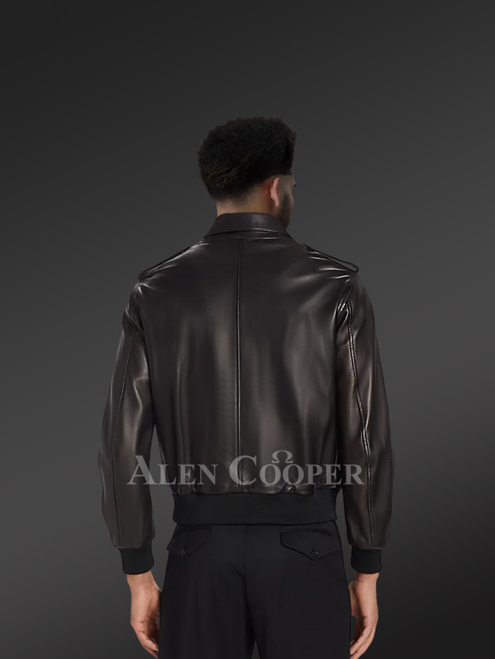Men’s Original Leather Bomber Jacket In Pilot Style with Long Sleeves - Image 5