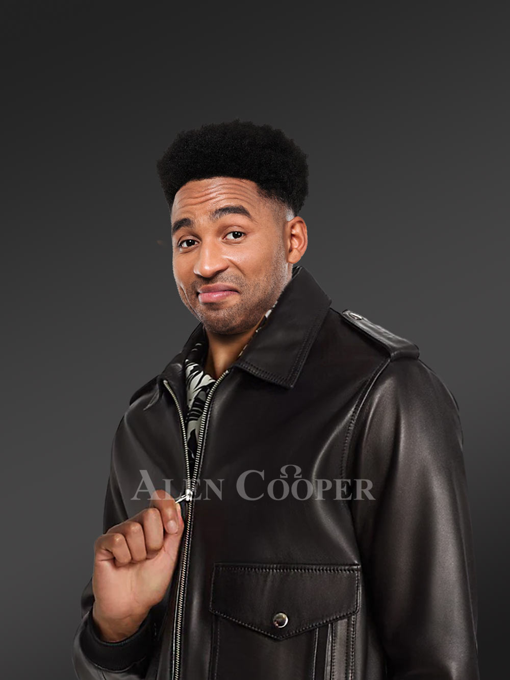 Men’s Original Leather Bomber Jacket In Pilot Style with Long Sleeves - Image 4