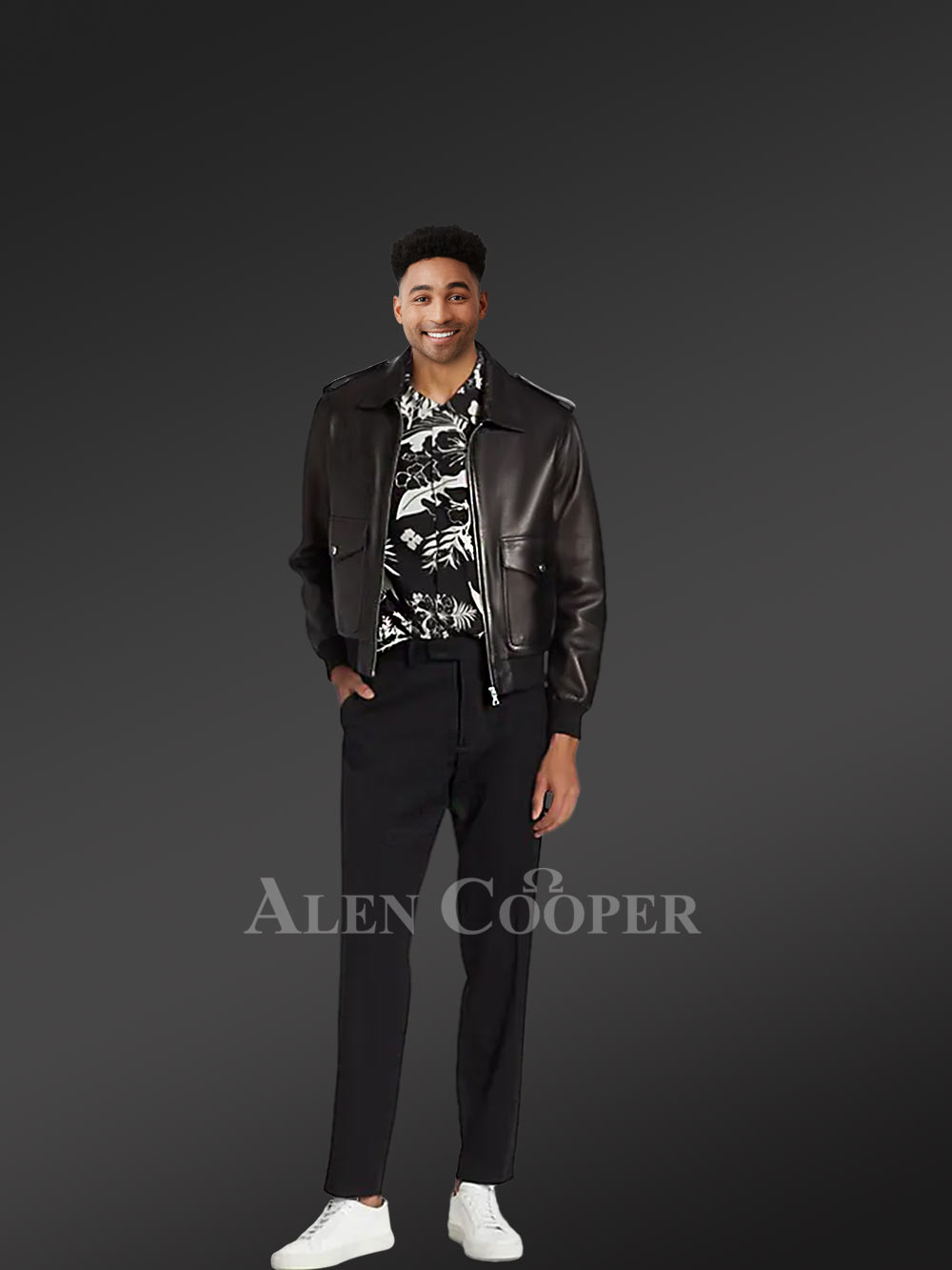 Men’s Original Leather Bomber Jacket In Pilot Style with Long Sleeves - Image 2