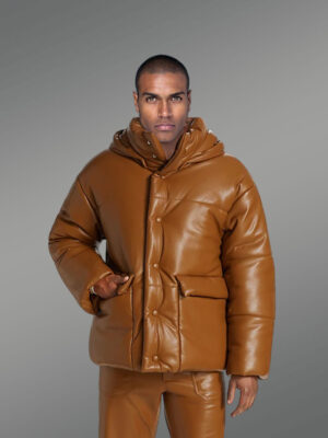 Men’s Puffer Leather Bomber Jacket