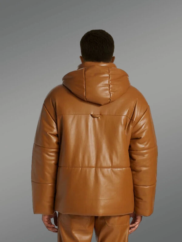 Men’s Puffer Leather Bomber Jacket - Image 3