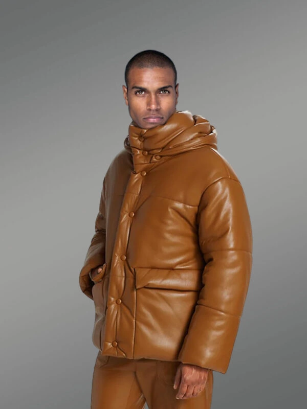 Men’s Puffer Leather Bomber Jacket - Image 2