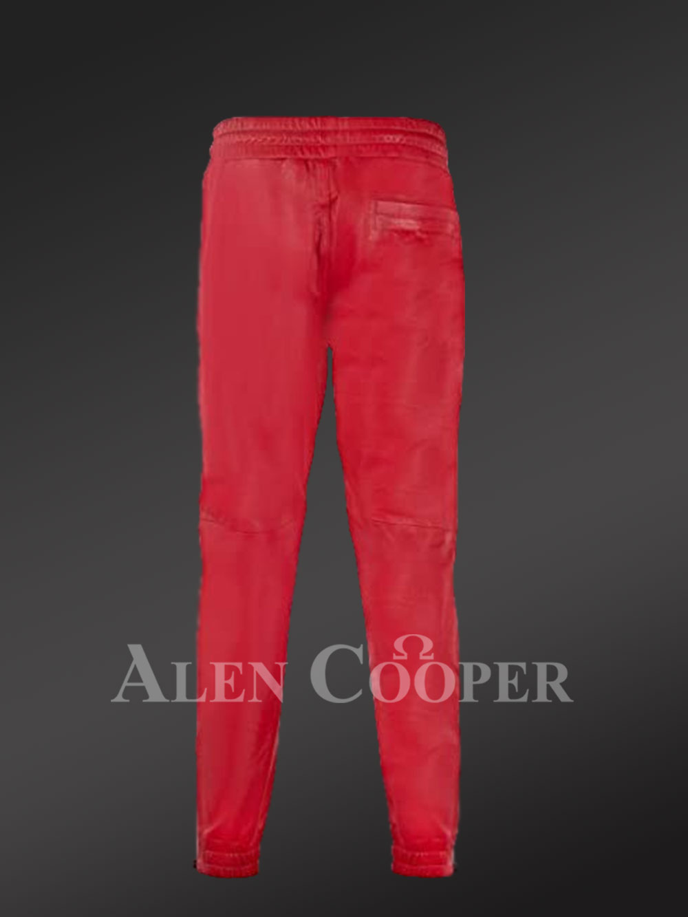 Men’s Genuine Leather Joggers in Red - Image 3