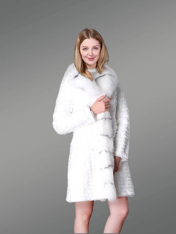 Premium Rabbit Fur Mid Length coat for women in fox fur collar - Image 3